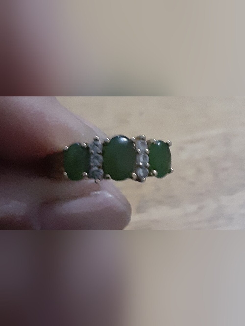 Green Stone Ring with Diamond Accents